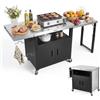 VEVOR Carrello per Barbecue Tavolo da Esterno, Tavolo con Ruote per Barbecue Preparazione Cibi da Esterno con Ripiano in Acciaio Inox, Stazione Mobiletto Preparazione da Giardino, Piano Lavoro 190 cm
