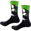 LYF STILE Calzini divertenti con disegno di Monna Lisa, in misto cotone, colore verde e nero, idea regalo di Natale per uomo e donna, taglia 38-45, 1 paio, Nero e verde, Taglia unica