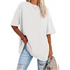 Ebifin Maglietta da donna oversize, scollo rotondo, manica corta, casual, estiva, bianca, S