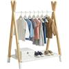 Relaxdays Appendiabiti per Bambini, Legno di Pino, HxLxP: 100 x 80 x 40 cm, Barra Appendiabiti, Naturale/Bianco
