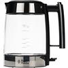 Russell Hobbs Bollitore Elettrico Elegance in Vetro 1,7 L 2200 W, Filtro Rimovibile e Lavabile, Avvolgicavo, Base Girevole 360°, Elemento di Riscaldamento Acciaio Nero - 23830-70