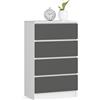 AKORD | Cassettiera K60 a 4 Cassetti | Credenza Alta | Moderna Mobiletto per Soggiorno Sala da Pranzo | Comodino | Piano di lavoro in laminato | 60x99x40cm | Bianco/Grigio Grafite