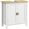 kleankin Mobile Sottolavabo per Bagno con 2 Ante, Ripiano Regolabile, Mobiletto Sottolavabo con Maniglie in PU, Mobile Bagno Moderno e Salvaspazio, per Lavabi senza Colonna, 60x30x60 cm, Bianco
