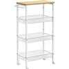 VASAGLE Carrello Cucina Salvaspazio, Carrello con Ruote Portatutto a 4 Ripiani, Scaffale Stretto in Acciaio e Legno, Organizer Bagno, 45,4 x 22 x 77 cm, Rovere Dorato e Bianco Opaco, LRC033W09