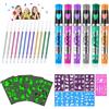 AOMIG Kit Tattoo Temporanei Bambini, 6 Pz Tatuaggi Penne Bambini Glitterati Penne Tattoo con 12 Ricariche, Kit Di Tatuaggi Glitterati con 86 Stencil e 5 Luminoso Tatuaggi, per Halloween, Natale, Festa