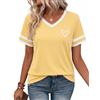 Gyabnw Maglia Donna Manica Corta Estiva T-Shirt Oversize con Scollo a V e Dettagli a Contrasto su Collo e Maniche Maglietta Larga con Fantasia a Cuore