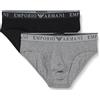 Emporio Armani Stretch Cotton Endurance 2pack Brief, Slip Uomo, Multicolore (Medium Melange Grey-Black), S