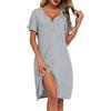 Lovasy Camicia da Notte Donna Cotone Sexy Abito Estiva con Bottoni Un Pezzo Pigiama Corte Maniche con Tasche