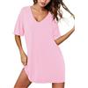 Ekouaer Camicia da Notte Donna Parto Ospedale Abbigliamento da Notte Allentato Scollo a V Estiva Manica Corta, Rosa, M