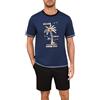 Terecey Pigiami Uomo Cotone Corto Manica Corta Pigiama Estivo 2 Pezzi Leggero T Shirt con Stampa di Palme Hawaiane E Pantaloncini Pigiama Corto Uomo Blu Marino XXL