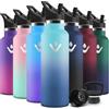Motswedi Borraccia Termica Bambini, 500ml Con 2 Tappi, Borraccia con Cannuccia, Doppia Parete, Bottiglia Termica, A Prova di Perdite, Bottiglia acqua Per Scuola, Sport, Palestra, Azzurro-Blu Scuro