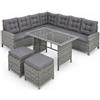 MEGAOFFERTE.IT Salottino Da Giardino Angolare In Polyrattan Con Tavolino Ripiano In Vetro Due Pouf E Cuscini Comfort Set Arredo Outdoor Per Terrazza Veranda Patio Bordo Piscina E Balcone Grigio