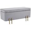 HOMCOM Cassapanca Panca Contenitore Poggiapiedi 72L con Vano Portaoggetti e Coperchio Sollevabile, Pouf Panca Imbottita in Velluto e Gambe in Metallo per Camera da Letto e Ingresso, 100x40x42cm,Grigio