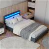 Juskys letto imbottito Paris da 120x200 in grigio - Struttura con LED, tessuto e rete a doghe - Letto singolo