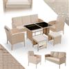 Juskys Salotto da Giardino in Rattan Torino - Set 6 pezzi - 7 persone - Arredo da esterno con poltrone, sgabelli, tavolo & cuscini - Crema