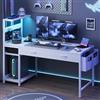 YOUDENOVA Scrivania Gaming Reversibile con LED e Multipresa, Scrivania per Computer 120 cm Compatta con 2 Cassetti, Mensola Regolabile, Tavolo PC per Piccole Camere e Uffici Domestici Bianco