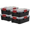 Iris Ohyama, Scatole Portaoggetti Ermetiche in Plastica, 10L, Set di 4, Nero, Coperchio Impermeabile, con Chiusura, Impilabile, Per Esterni, Garage, Vestiti, Antipolvere, Senza BPA, AT-S