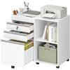 Hzuaneri Cassettiera Scrivania con Ruote, 3 Cassetti e Serrature, 2 Ripiani Regolabili, Mobile Porta Stampante, Ufficio, Studio, Bianco FC42003X
