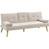 HOMCOM Divano Letto 3 Posti Reclinabile con 2 Braccioli Staccabili, Divano 3 Posti Imbottito Trasformabile in Tessuto e Legno con Portabicchiere per Soggiorno e Salotto, 181x77x78 cm, Beige