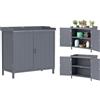 Outsunny Armadietto da Esterno in Legno di Abete con Piano da Lavoro in Metallo Zincato e 2 Ripiani Porta Attrezzi, 98x48x95.5 cm, Grigio