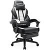 Waleaf Sedia da gaming con poggiapiedi, ergonomica, con poggiatesta regolabile e cuscino lombare, sedia da scrivania regolabile e girevole, sedia da ufficio, 180 kg, in pelle sintetica