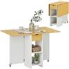 HOMCOM Tavolo da Pranzo Pieghevole, a Ribalta per 2-4 Persone, Salvaspazio Moderno con Cassetto, 2 Ripiani e 2 Ruote, in Legno, 114.5x70x75 cm, Rovere