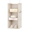 YOUDENOVA - Organizzatore per armadio con 3 ripiani, organizer da appendere pieghevole con tasche laterali, organizer per guardaroba per vestiti, colore: beige