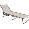 Outsunny Sdraio da Giardino Pieghevole e Reclinabile a 5 Livelli, Lettino Prendisole da Giardino con Tavolino Laterale, Tasca e Maniglie, in Acciaio, PP e Tessuto Oxford, 60x190x31 cm, Crema