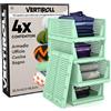 VertiRoll 4 Cassetti Impilabili Scorrevoli Organizer Armadio VertiRoll - Contenitori Salvaspazio Portaoggetti in Plastica Colore Verde Casa Cucina Bagno Ufficio Facili da Montare - Cassetti da 32,5x42,5x18,5cm