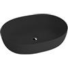 LAVITA Blas Black - Lavabo da appoggio ovale senza troppopieno e foro per rubinetto, in porcellana di alta qualità, moderno lavabo in ceramica, 59,5 x 43 x 13,5 cm, nero opaco
