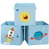 SONGMICS Statole Portaoggetti, Set di 3 Organizzatori per Giochi, 30 x 30 x 30 cm, Contenitori Pieghevoli, per Camerette Stanza dei Giochi, a Tema Spazio, Azzurro RFB001B03