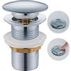 Ulytid Piletta Lavabo Bagno Senza Troppopieno, Piletta Click Clack, Pop-Up Valvola di Scarico in Ottone Cromato per Lavabi e Lavandini, Universal G1 1/4", Argento