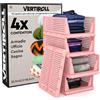 VertiRoll 4 Cassetti Impilabili Scorrevoli Organizer Armadio VertiRoll - Contenitori Salvaspazio Portaoggetti in Plastica Colore Rosa Casa Cucina Bagno Ufficio Facili da Montare - Cassetti da 32,5x42,5x18,5cm