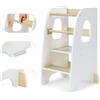 Growaystory Torre Montessoriana, Learning Tower Sicura con Altezze Regolabili, Torre di apprendimento con Doppia Barra di Protezione, Antiscivolo & Sistema Anti-Ribaltamento(Bianco)