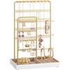 SONGMICS Portagioie, Porta Collane e Orecchini, Espositore per Gioielli, Metallo, Vassoio in Velluto, per Collane Bracciali Orecchini Anelli, Idea regalo, Oro Pallido JJS028A01