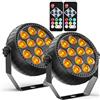 Starlitflow 2PCS Mini Par LED RGB 12 LED Batteria Ricaricabile, 2200mAh Luci da Palco con Telecomando, 4-6h Autonomia Luci Festa Batteria per Bar DJ Discoteche Matrimoni Halloween e Natale