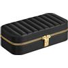 SONGMICS HOME ANAH Collezione - Portagioie da Viaggio, Piccola Scatola Porta Gioielli con Specchio, 10,5 x 20,5 x 6 cm, PU con Cucitura, Portatile, Cerniere, Idea Regalo, Nero Inchiostro JBC180B01