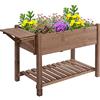 Outsunny Letto per Orto Rialzato in Legno, Fioriera Rialzata con Ripiano Pieghevole e Mensola Inferiore, 123x54x80cm, Marrone