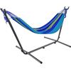 BRICOZONE Amaca con Supporto Brasiliana Tessuto Cotone 250 cm Portata 200 kg Autoportante Struttura di sostegno in Acciaio Borsa Custodia Trasporto Inclusa Spiaggia Campeggio Terrazzo Balcone (Blu)