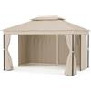 blumfeldt Mondo Dual - Gazebo, 3x4, Doppio Tetto & Zanzariere, Telaio in Metallo Antiruggine, Tende per Privacy, Resistente Gazebo da Esterno, Facile da Montare, Beige