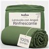 Bambaw Lenzuolo con angoli bambu 200x200 cm, Altezza fino a 35 cm, Lenzuola raffreddanti e antiacaro, Lenzuola in fibra di bambu morbide ed eleganti, Biancheria letto rinfrescante (Oliva)