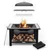 blumfeldt Merano Avanzato Braciere da Giardino - 3-in-1 Braciere Barbecue & Tavolo, Telaio in Acciaio, Piano in Terrazzo, Include Griglia, Attizzatoio, Parascintille & Coperchio, Design Mediterraneo