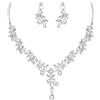 Clearine Set di gioielli da sposa per donna, collana a Y, orecchini pendenti, set impressionante cristallo a goccia, foglia di fiore, ballo per damigella d'onore, tono argento