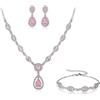 Clearine Set di gioielli da sposa con zirconi cubici per collana a Y, braccialetto a catena e orecchini pendenti rosa con fondo argento