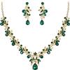 Clearine Set di gioielli per feste di ballo di fine anno, matrimonio, goccia foglia, strass, collana e orecchini per donna/moglie/fidanzata smeraldo verde oro