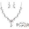 Clearine Set di gioielli da donna per matrimonio, festa, ballo di fine anno, foglia, grappolo, fiore, cristallo, ciondolo, collana, orecchini pendenti e braccialetti, ajustable, jusqu'à 55 cm, Vetro