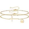 TINGN Bracciale da donna in oro con croce - placcato oro 14 carati a strati personalizzati con lettere monogramma fette bracciale da donna in oro oro placcato battesimo regalo per donne adolescenti