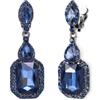 Clearine Orecchini matrimonio Sposa Clip On per Donne Cristallo Taglio smeraldo Infinito figura 8 Lampadario pendenti Navy Blu Colore zaffiro Nero-Argento-fondo