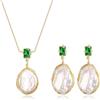 Clearine Set di gioielli da donna in stile barocco con perle d'acqua dolce coltivate a mano, con zirconi cubici, collana e orecchini color smeraldo oro, Freshwater Cultured Pearls Zirconia cubica