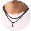 Esmoly Collana Uomo Argento Oro Nero Con Lettere A-Z 18+20 Inches 316L Acciaio Inossidabile Catena Serpente Cubana Doppia Regalo (Nero L)